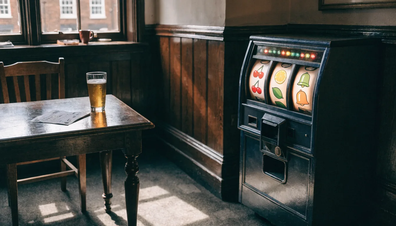 Classic British fruit machine in a traditional UK pub setting