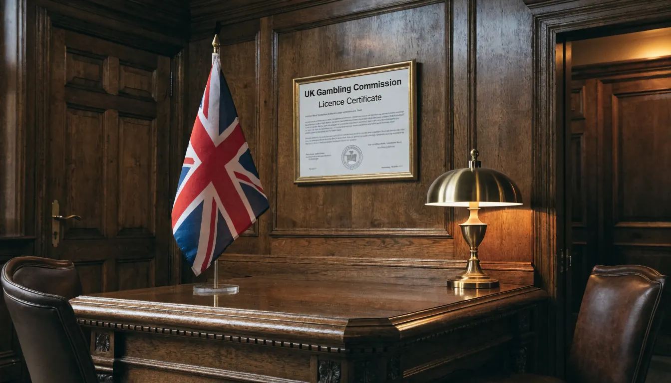 Framed UK gambling licence displayed in a traditional British club interior.